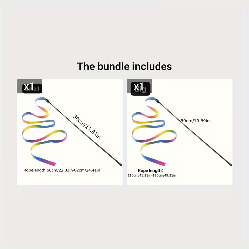 Double-Sided Rainbow Ribbon Wand Cat Toy