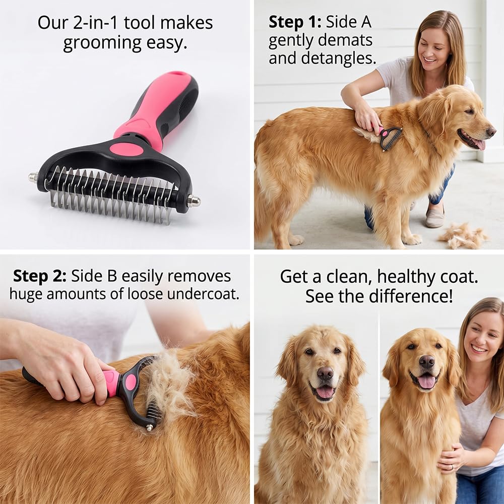 Dematting Comb Undercoat Rake Deshedding Brush for Pets